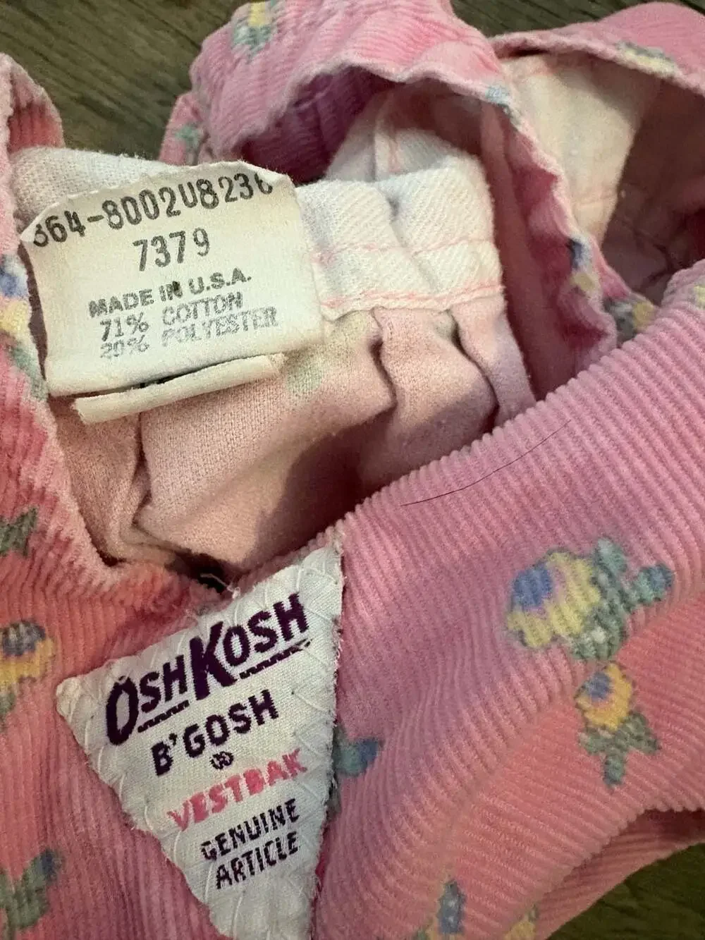 Vintage OshKosh B'Gosh Pink Floral Corduroy Overalls Size 6/9 Months